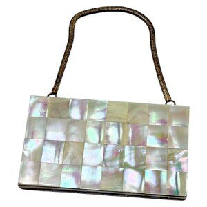 MCM Mother of Pearl Maudiere Compact Gold Tone Metal Rectangle 5.5 inch w Comb